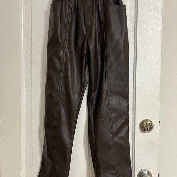 Elan Vegan Leather Mocha Pants - Picture 2 of 8